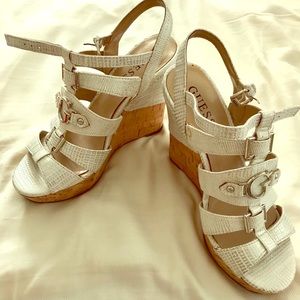 ☀️ White & Silver Guess Platform Sandals